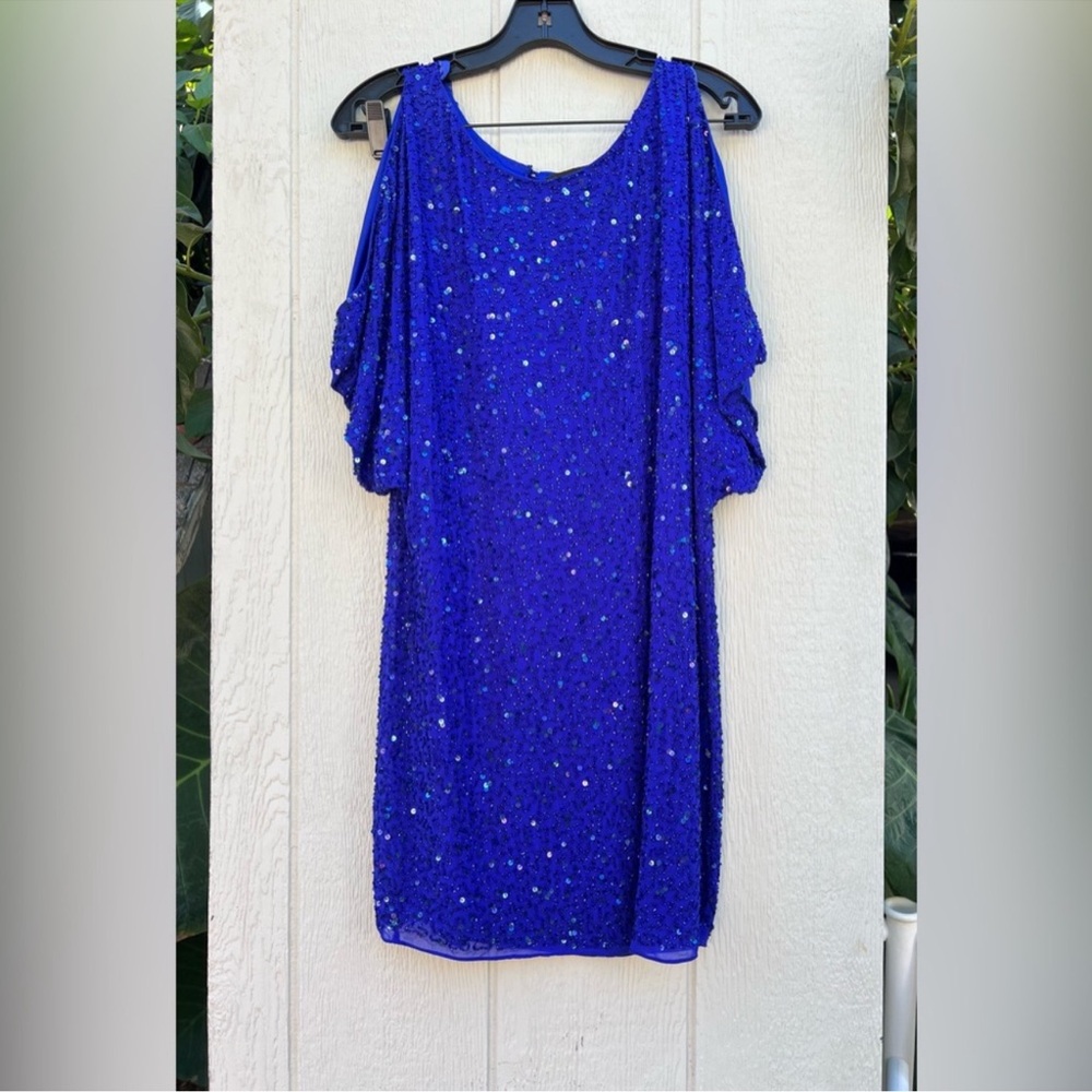 Aidan mattox sequin blue dress